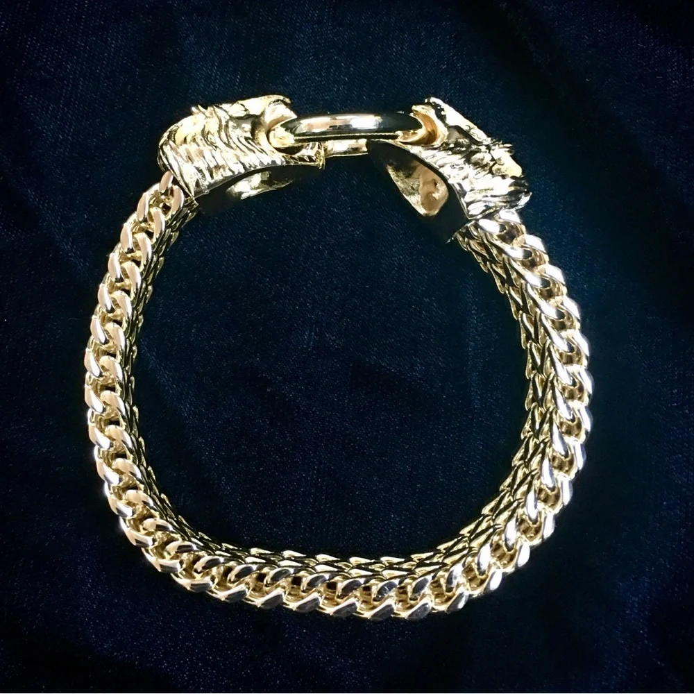 NEW LION DOUBLE FRANCO BRACELET 18K GOLD MADE IN ITALY *LIFETIME WARRANTY*